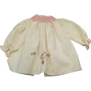 Vintage Hovland Swanson ITALY Baby Girls Sz 6-9M Wool Smocked Dress Cream